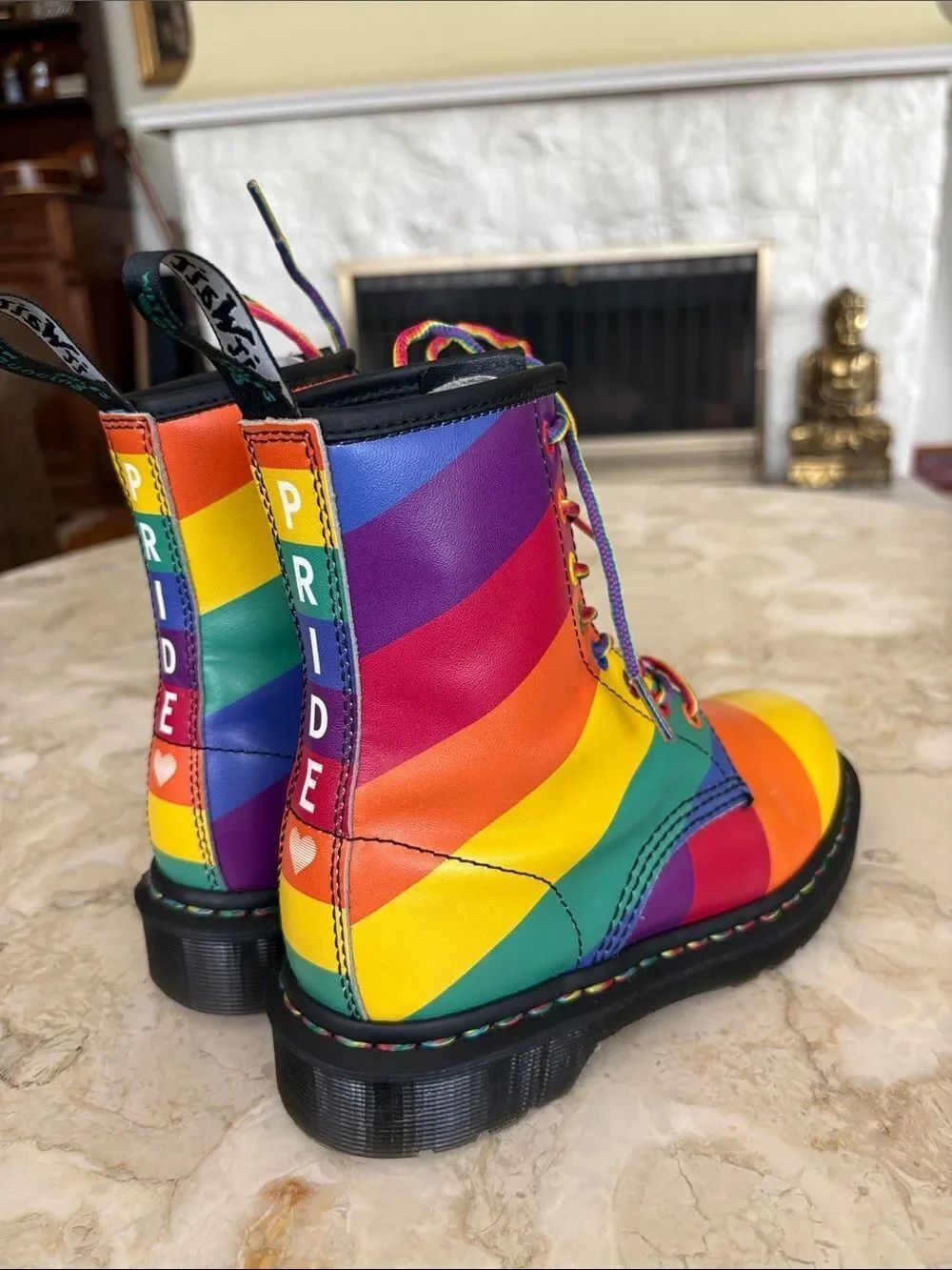Dr. Martens 1460 Pride Multi Rainbow 🌈 Backhand Stripe 8-Eyelet Combat Boots - Picture 9 of 13
